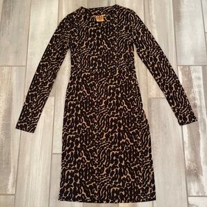 Tory Burch Abstract Animal Print Leopard Cheetah Silk Dress Knee Length Small